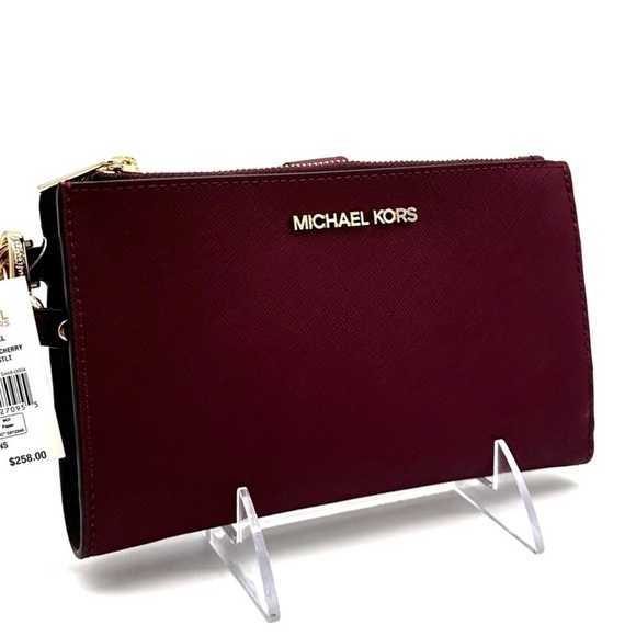 Michael Kors Large Double Zip Wallet Wristlet Dark Cherry - Picture 1 of 9